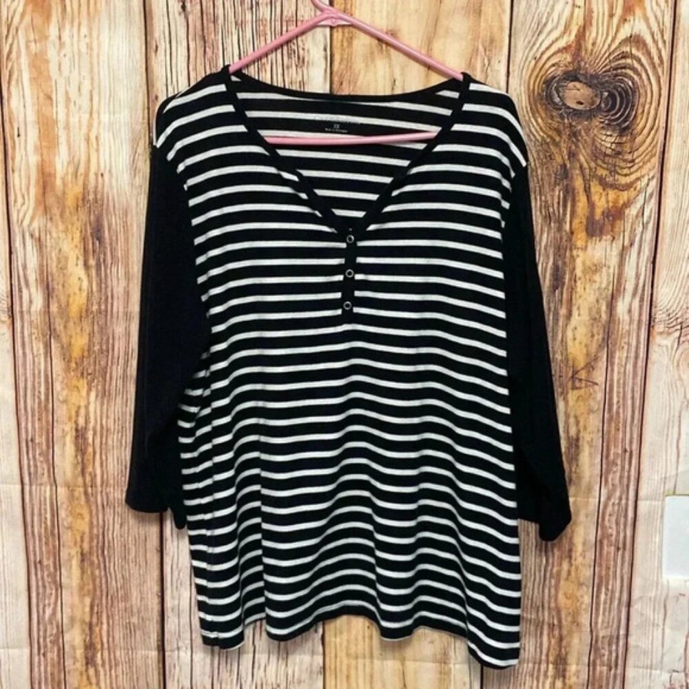 Women’s Croft & Barrow 3X Women Black-White Stripe Pullover Top